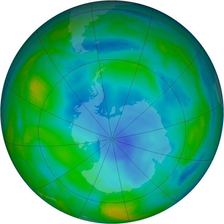 Antarctic ozone map for 25 June 2000
